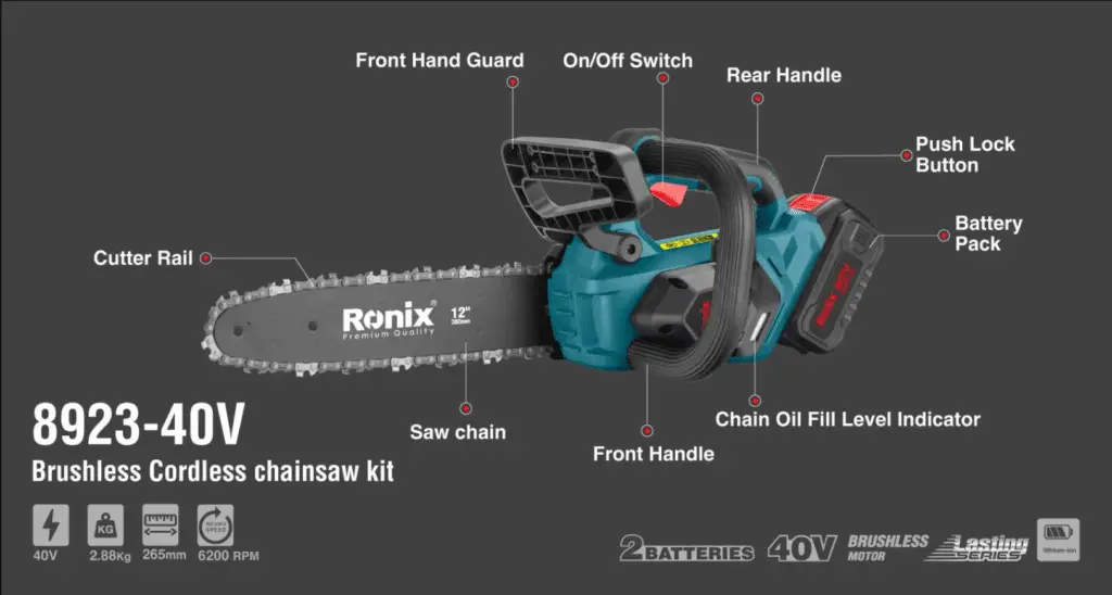 Ronix 8923 40V akumuliatorinis grandininis pjūklas