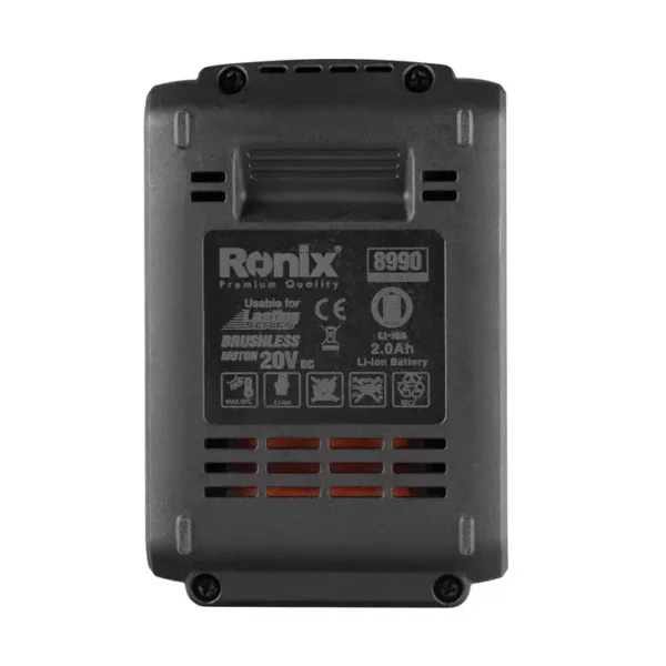 Ronix 8990 – Akumuliatoriaus apatinė etiketė Ronix 8990 – akumuliatoriaus apatinė etiketė