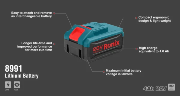 Ronix 8991 – Akumuliatoriaus dalių schema Ronix 8991 – akumuliatoriaus dalių schema