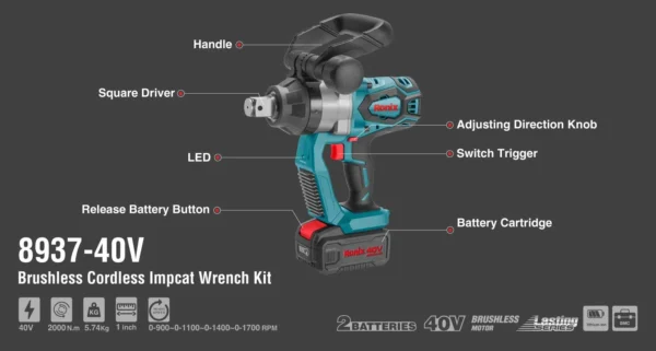 Ronix 8937-40V – veržliasukio dalių schema