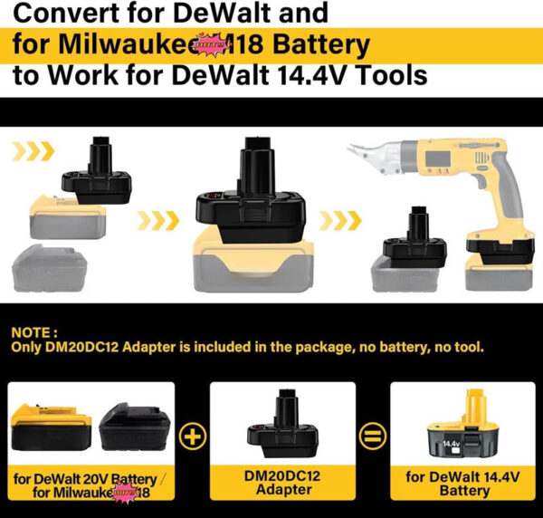 Powuse2-in-1MilwaukeeDeWalt20VtoDeWalt12V14.4VNi-MHBatteryAdapter_2.jpg Dewalt 12V - Dewalt 18V/20V & Milwaukee M18 akumuliatoriaus adapteris
