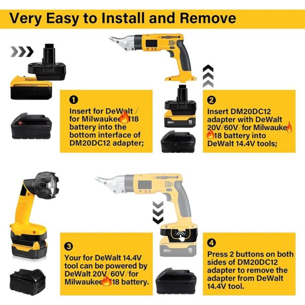 Powuse2-in-1MilwaukeeDeWalt20VtoDeWalt12V14.4VNi-MHBatteryAdapter_9.jpg Dewalt 12V - Dewalt 18V/20V & Milwaukee M18 akumuliatoriaus adapteris