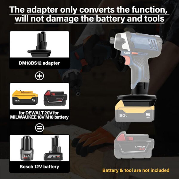 PowuseDeWaltMilwaukee18VtoBosch12VBatteryAdapter_1.jpg Bosch 12V - Dewalt 18V/20V & Milwaukee M18 akumuliatoriaus adapteris