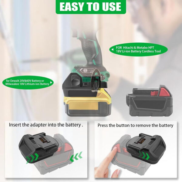 Hitachi/Hikoki 18V - Dewalt 18V/20V & Milwaukee M18 akumuliatoriaus adapteris