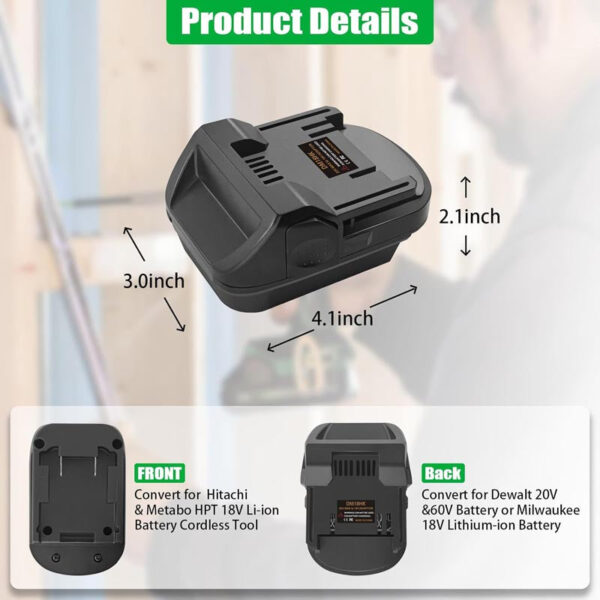 Hitachi/Hikoki 18V - Dewalt 18V/20V & Milwaukee M18 akumuliatoriaus adapteris