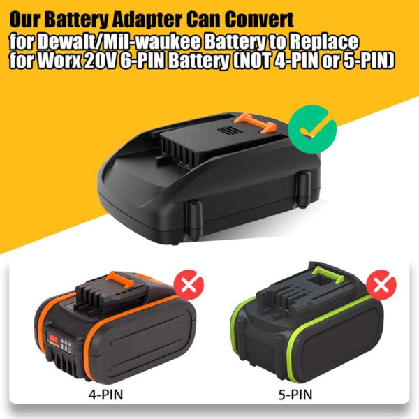 PowuseMilwaukeeDewalttoWorx6PINBatteryAdapter_6.jpg Worx 20V - Dewalt 18V/20V akumuliatoriaus adapteris