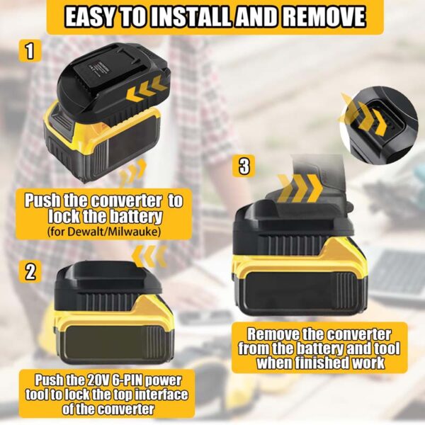 PowuseMilwaukeeDewalttoWorx6PINBatteryAdapter_8.jpg Worx 20V - Dewalt 18V/20V akumuliatoriaus adapteris