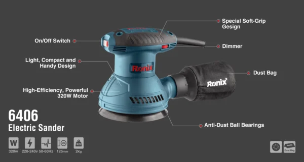 Ronix 6406 orbitinis šlifuoklis 320 W