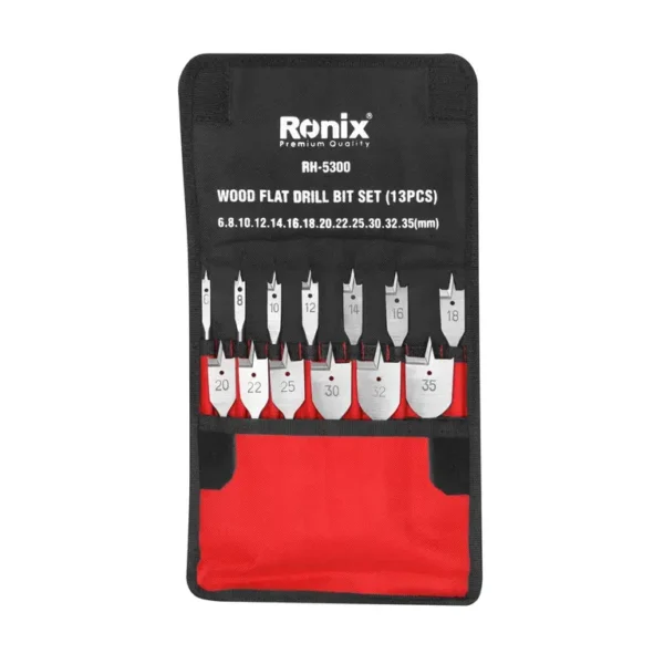 Ronix RH-5300 plokščių medžio grąžtų rinkinys 13 vnt.